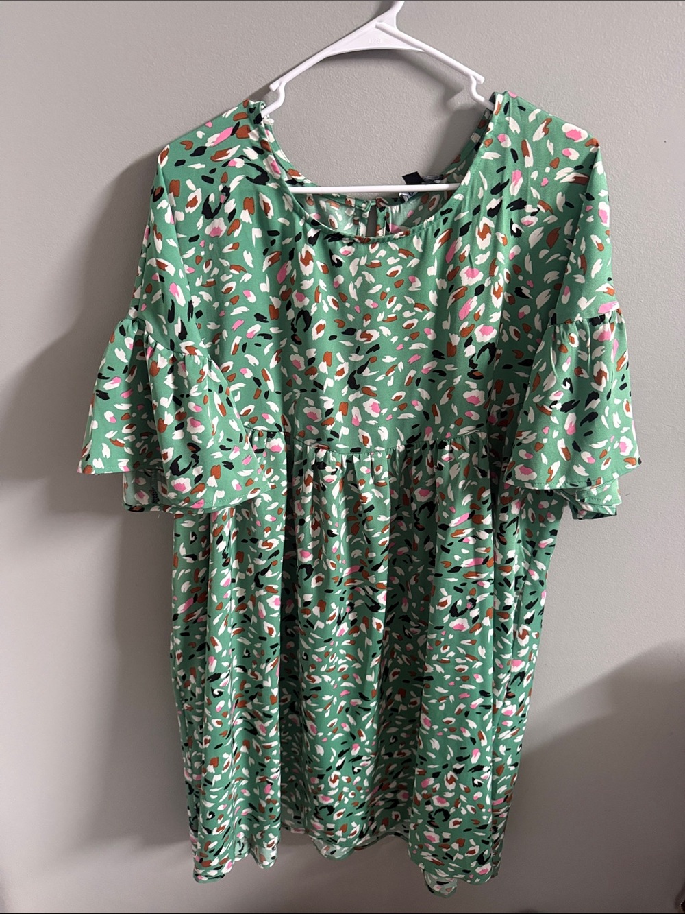 Women's Green Printed Midi Dress with Ruffle Sleeves